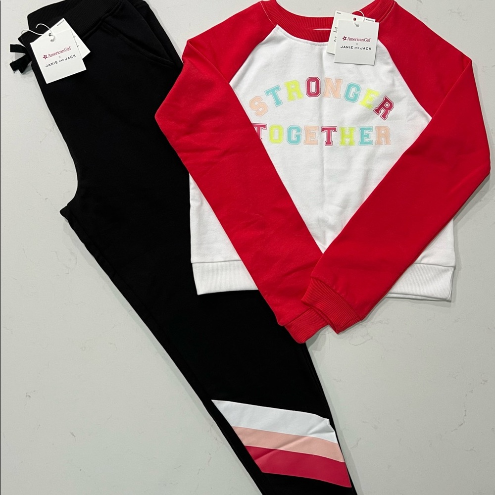 American Girl Doll Janie & Jack Black Joggers with Sweatshirt in Girls Size 10.